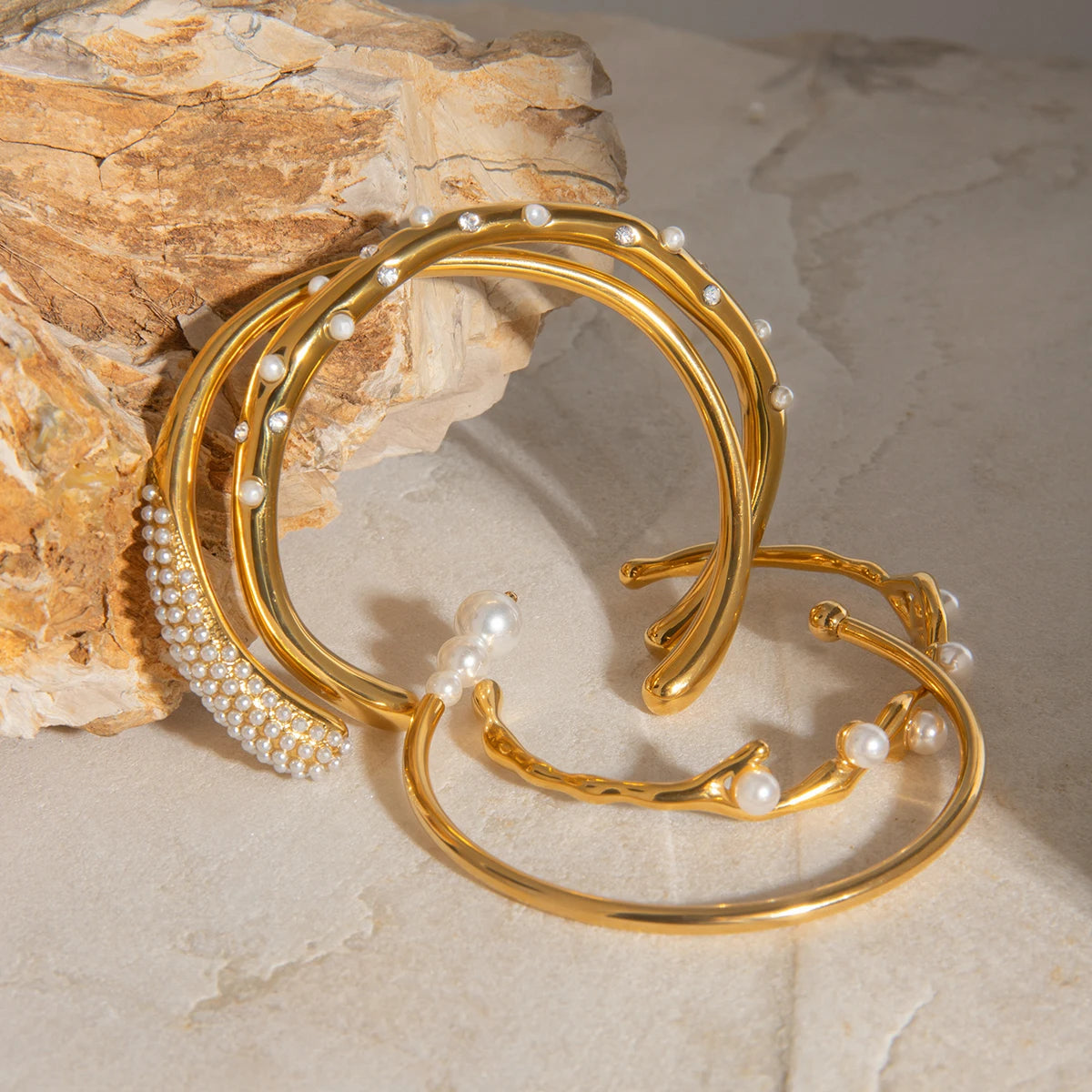 Elegant Double Wrap Pearl Open Bangle . Stackable Bracelet for Women & Girls . Chic Gift Idea for Her | Holiday & Everyday Fashion Accessory