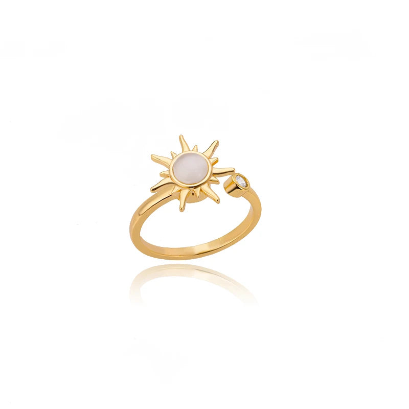 Rotating Sun Opal Open Ring for Women .Retro Charm Design with Durable Stainless Steel Adjustable Band, Unique and Eye-Catching Statement Jewelry Piece