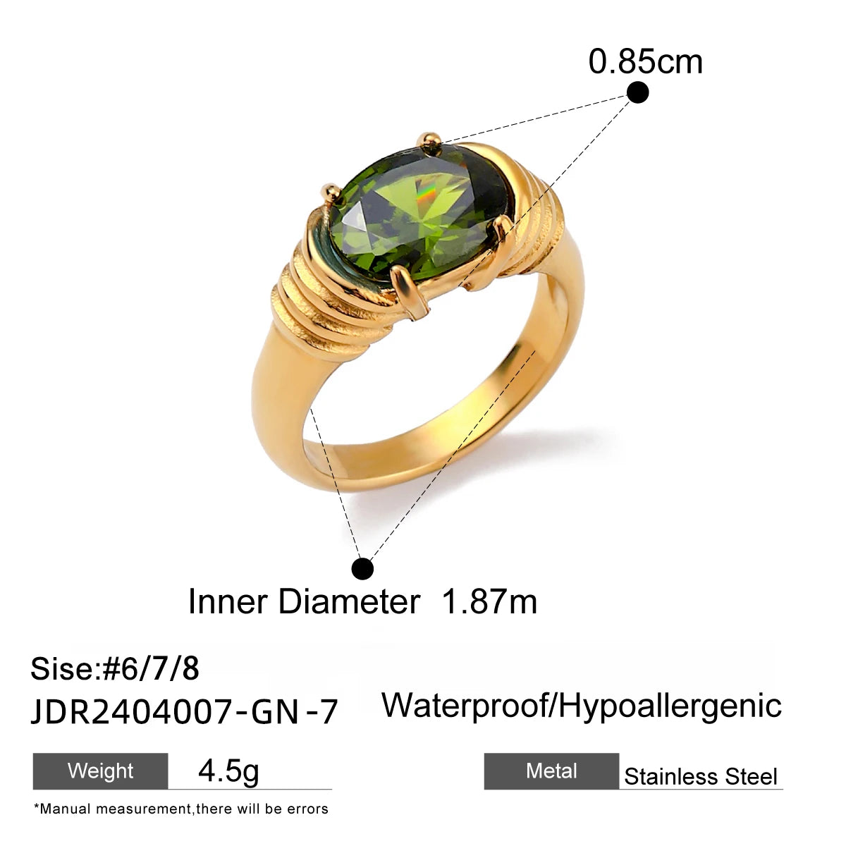 Elegant Waterproof Stainless Steel Ring for Women . 18K Gold Color Plated with Sparkling Cubic Zirconia, Perfect for Engagements or Everyday Chic