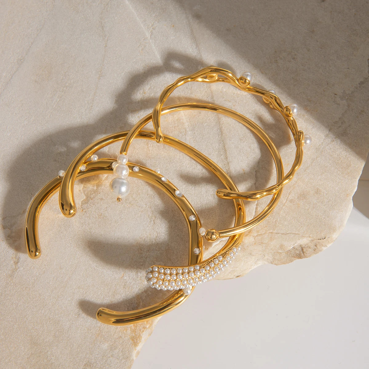 Elegant Double Wrap Pearl Open Bangle . Stackable Bracelet for Women & Girls . Chic Gift Idea for Her | Holiday & Everyday Fashion Accessory