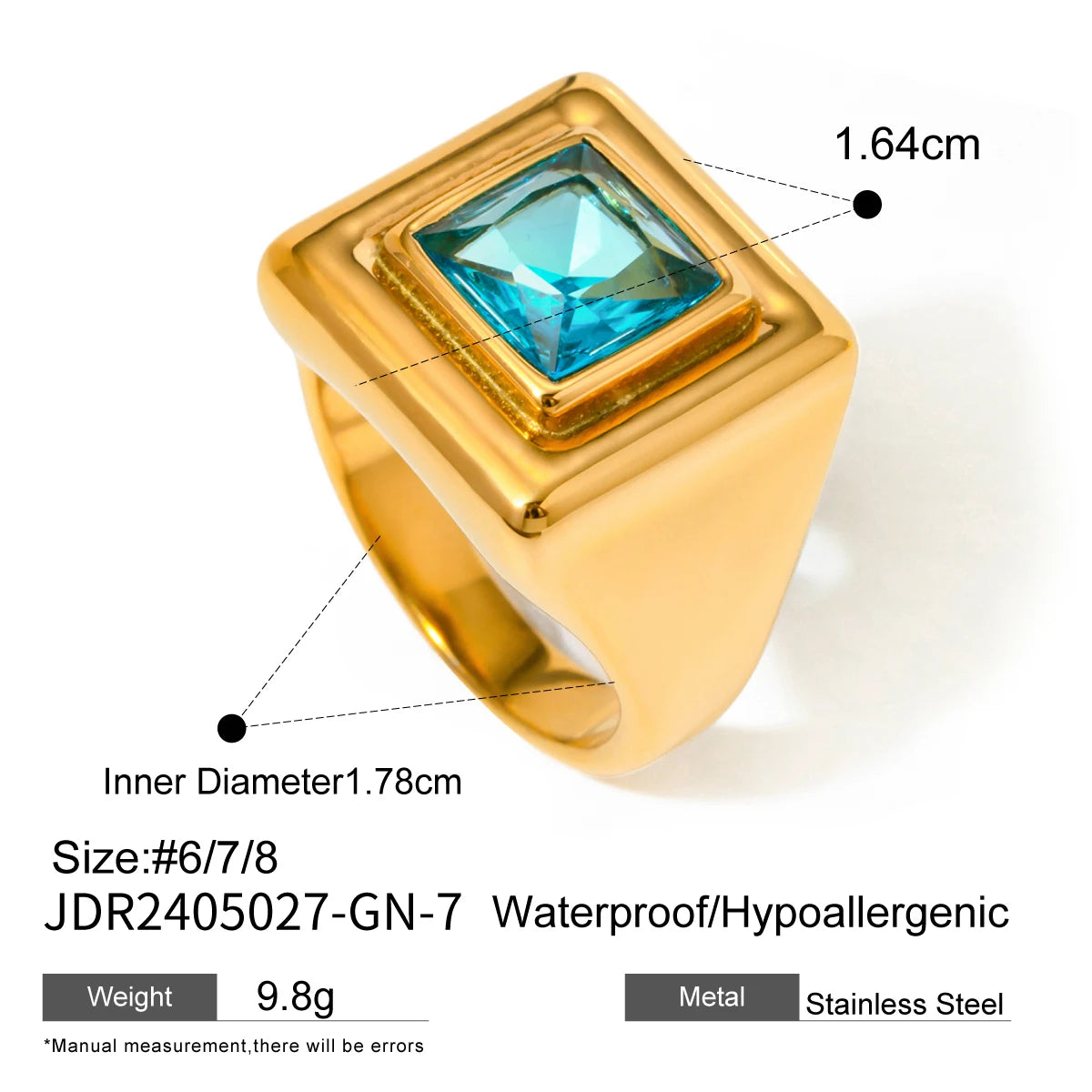 Elegant Waterproof Stainless Steel Ring for Women . 18K Gold Color Plated with Sparkling Cubic Zirconia, Perfect for Engagements or Everyday Chic