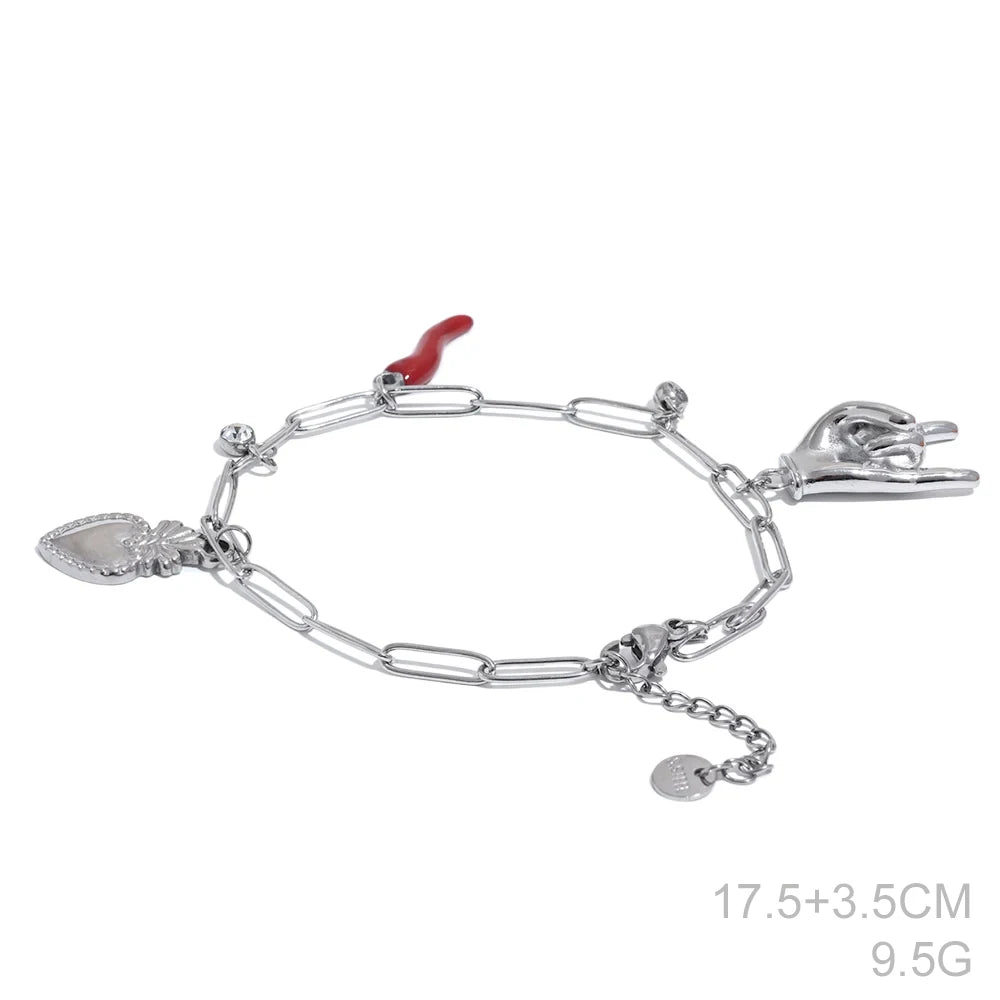 Creative 316L Stainless Steel Necklace Featuring Palm, Red Chili & Heart Charms . A Bold and Personalized Accessory, Perfect for Fun Summer Vibes