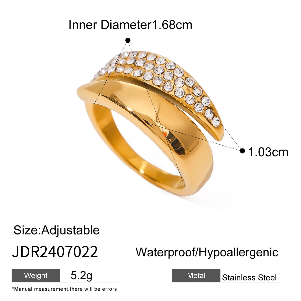 Luxury Open-End Geometric Ring for Women . Shiny AAA Cubic Zirconia, High-Quality Textured Stainless Steel, Waterproof Elegant Statement Jewelry