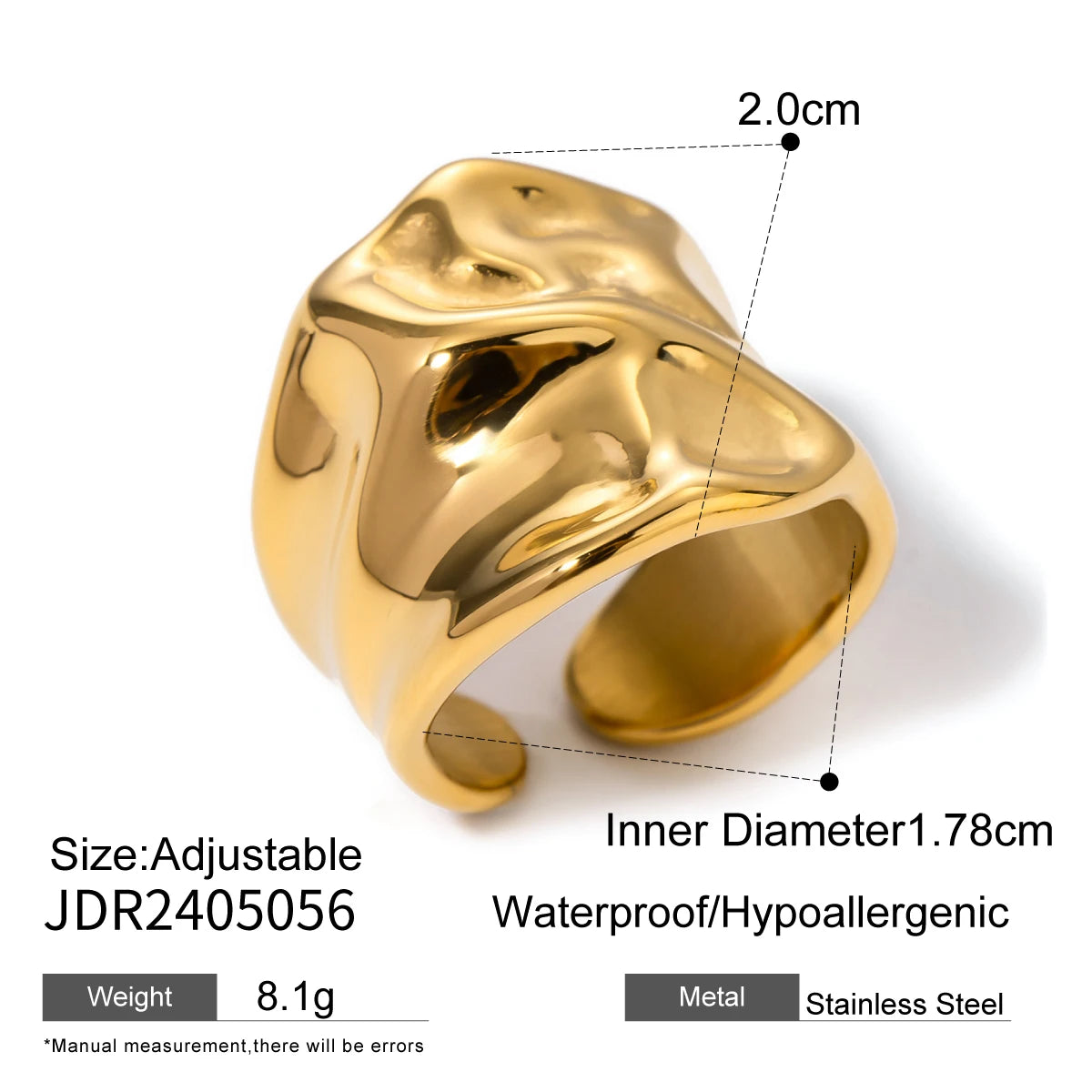 Fashion Pearl Leaf Ring for Women . Gold Color Textured Strip Design, Elegant Stackable Statement Jewelry
