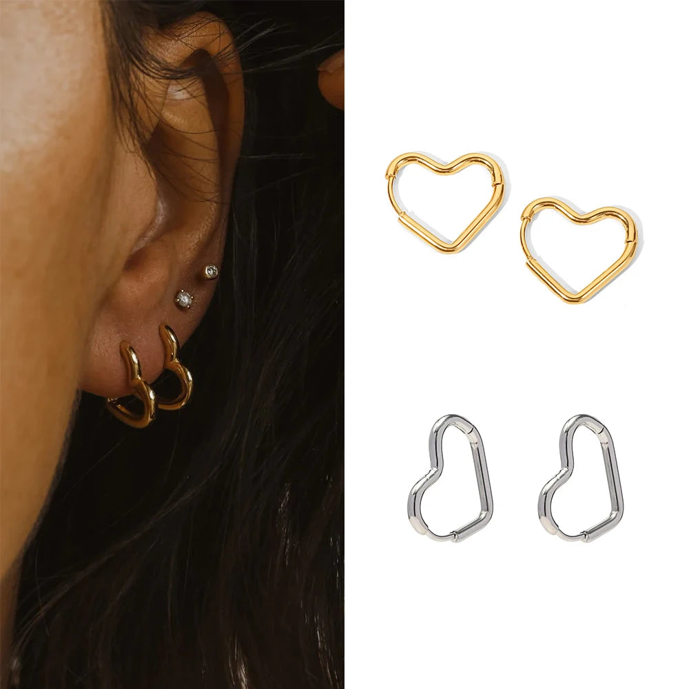 Dainty Heart Hoop Earrings . Minimalist 18K Gold Plated Stainless Steel, High Polished Non-Tarnish Huggie Hoops for Women
