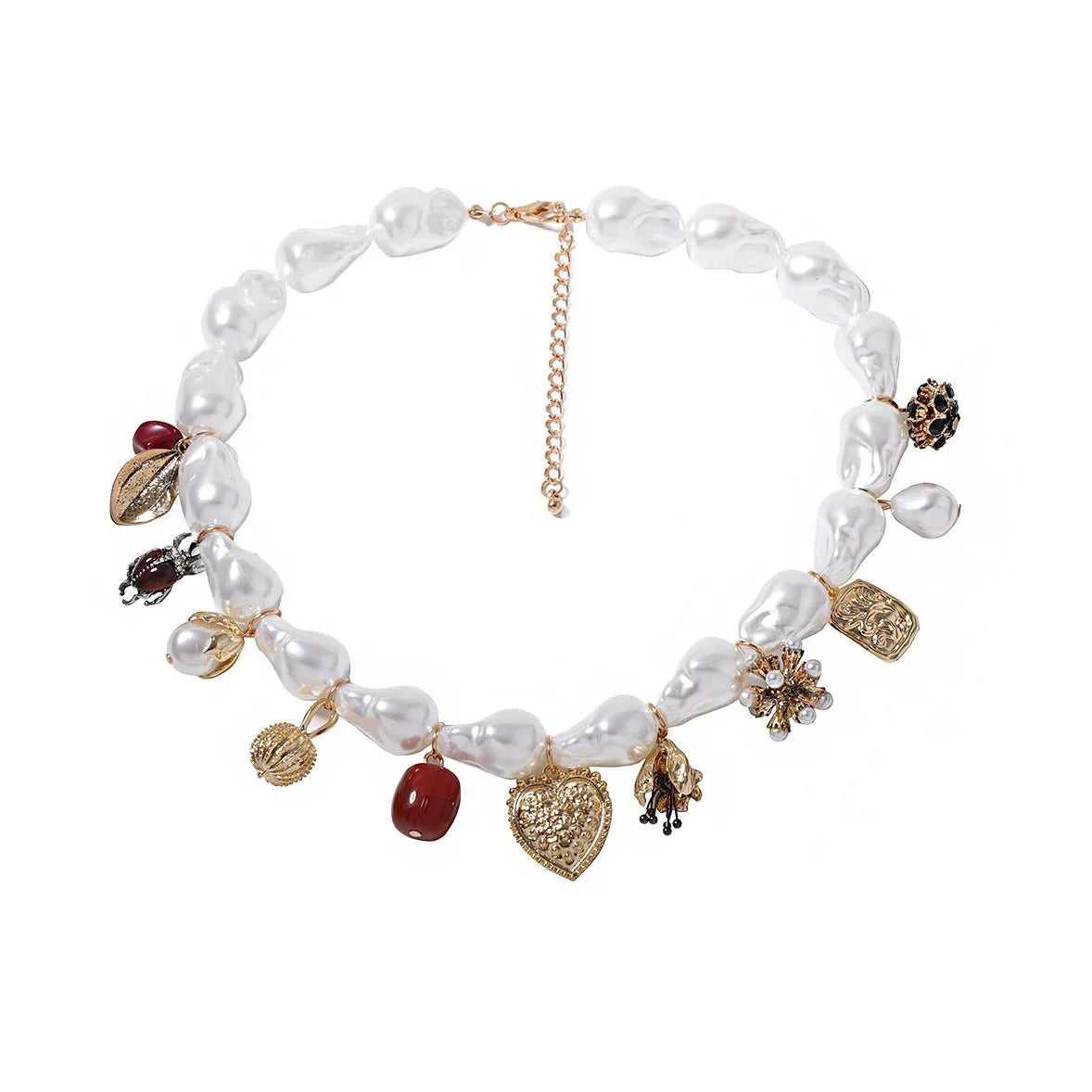 Elegant Baroque-Style Choker Necklace with Heart-Shaped Imitation Pearls and Geometric Design .A Perfect Touch for Your Summer Vibe