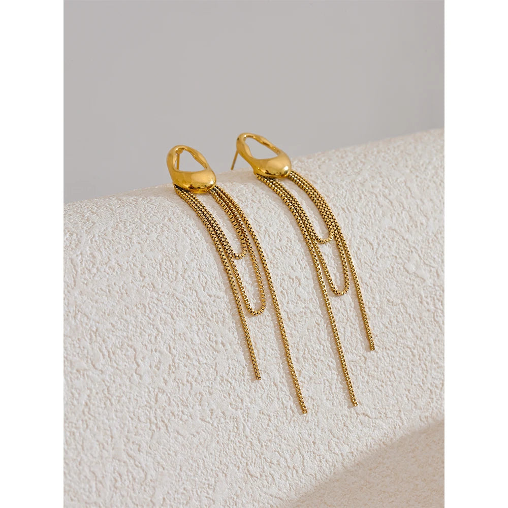 316L Stainless Steel Geometric Tassel Chain Drop Dangle Earrings .Elegant Waterproof Jewelry for Women, Popular Temperament Statement Accessory