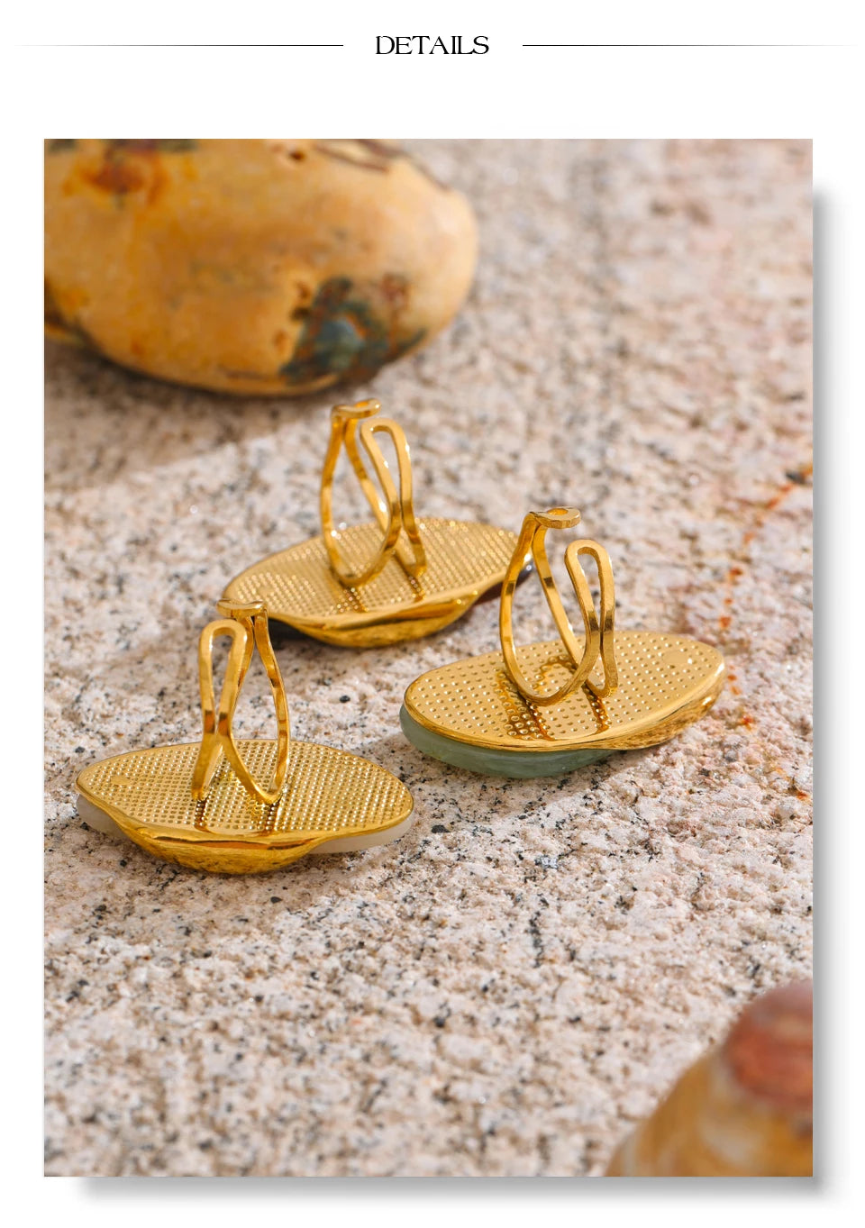 New Design Geometric Resin Ring . Brown, Green & Beige Colors with Golden PVD Plated 316L Stainless Steel, Rust-Proof Finger Jewelry for Women