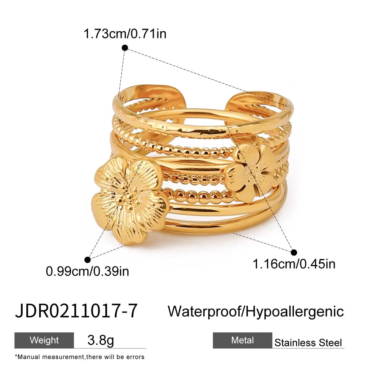Minimalist 3-Piece Ring Set . Stainless Steel Stackable Rings with Zircon Accents and Ribbed Flower Detail for Effortless Style