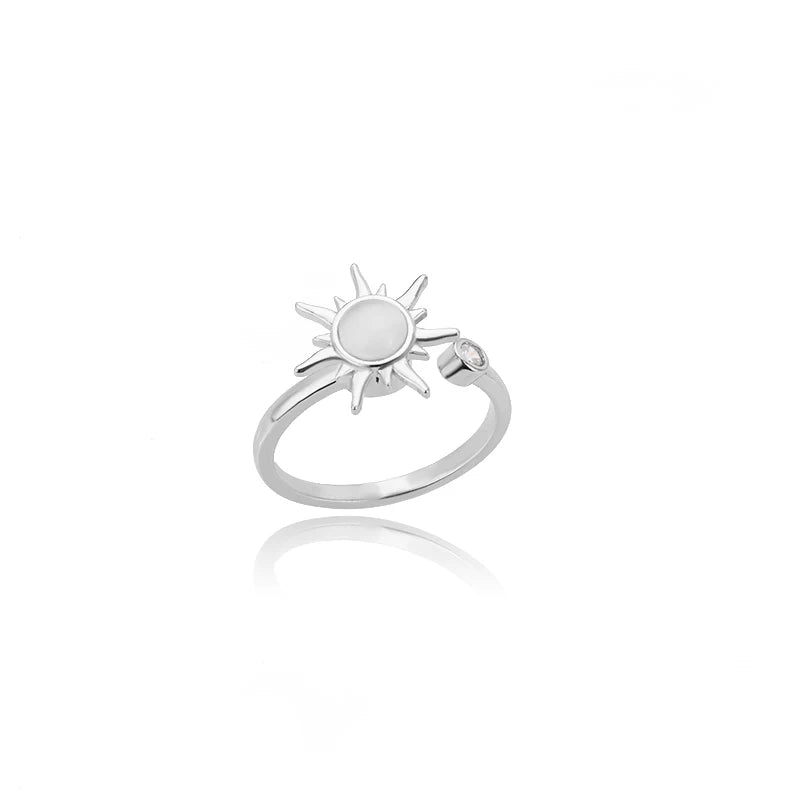 Rotating Sun Opal Open Ring for Women .Retro Charm Design with Durable Stainless Steel Adjustable Band, Unique and Eye-Catching Statement Jewelry Piece