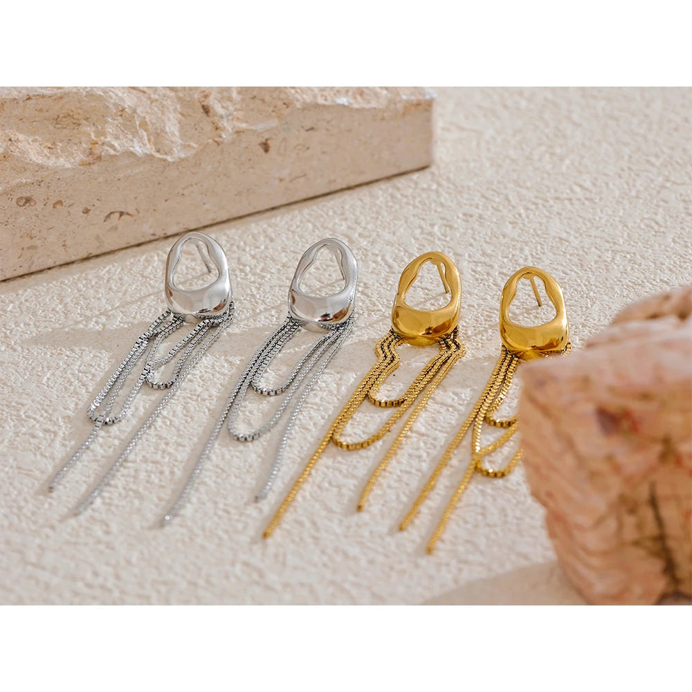 316L Stainless Steel Geometric Tassel Chain Drop Dangle Earrings .Elegant Waterproof Jewelry for Women, Popular Temperament Statement Accessory