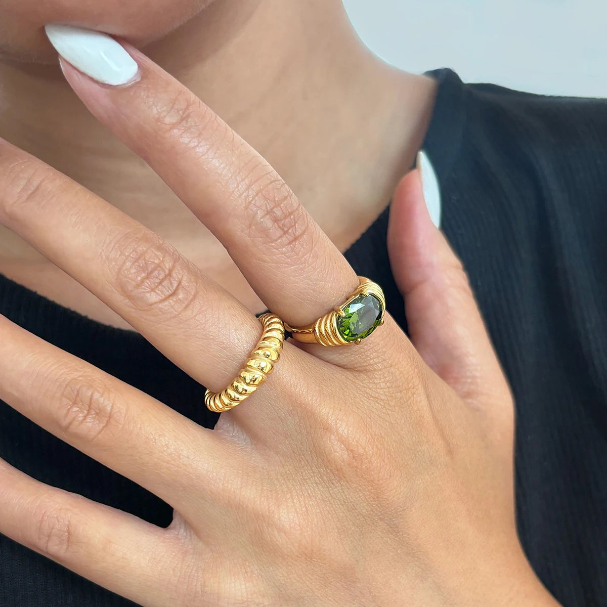Elegant Waterproof Stainless Steel Ring for Women . 18K Gold Color Plated with Sparkling Cubic Zirconia, Perfect for Engagements or Everyday Chic
