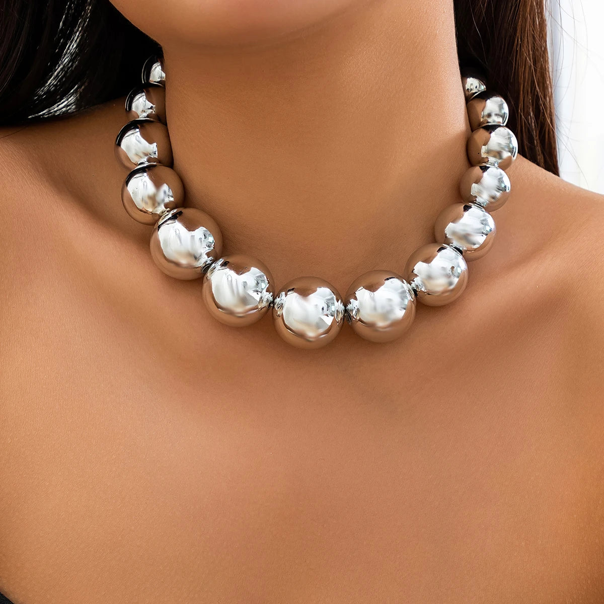 Exaggerated Goth Punk Choker Necklace for Women . Chunky Heavy Acrylic CCB Big Ball Bead Chain, Short Statement Grunge Jewelry with Steampunk Vibes