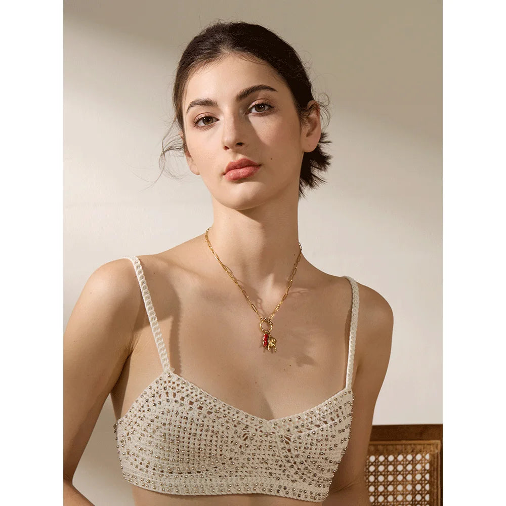 Creative 316L Stainless Steel Necklace Featuring Palm, Red Chili & Heart Charms . A Bold and Personalized Accessory, Perfect for Fun Summer Vibes