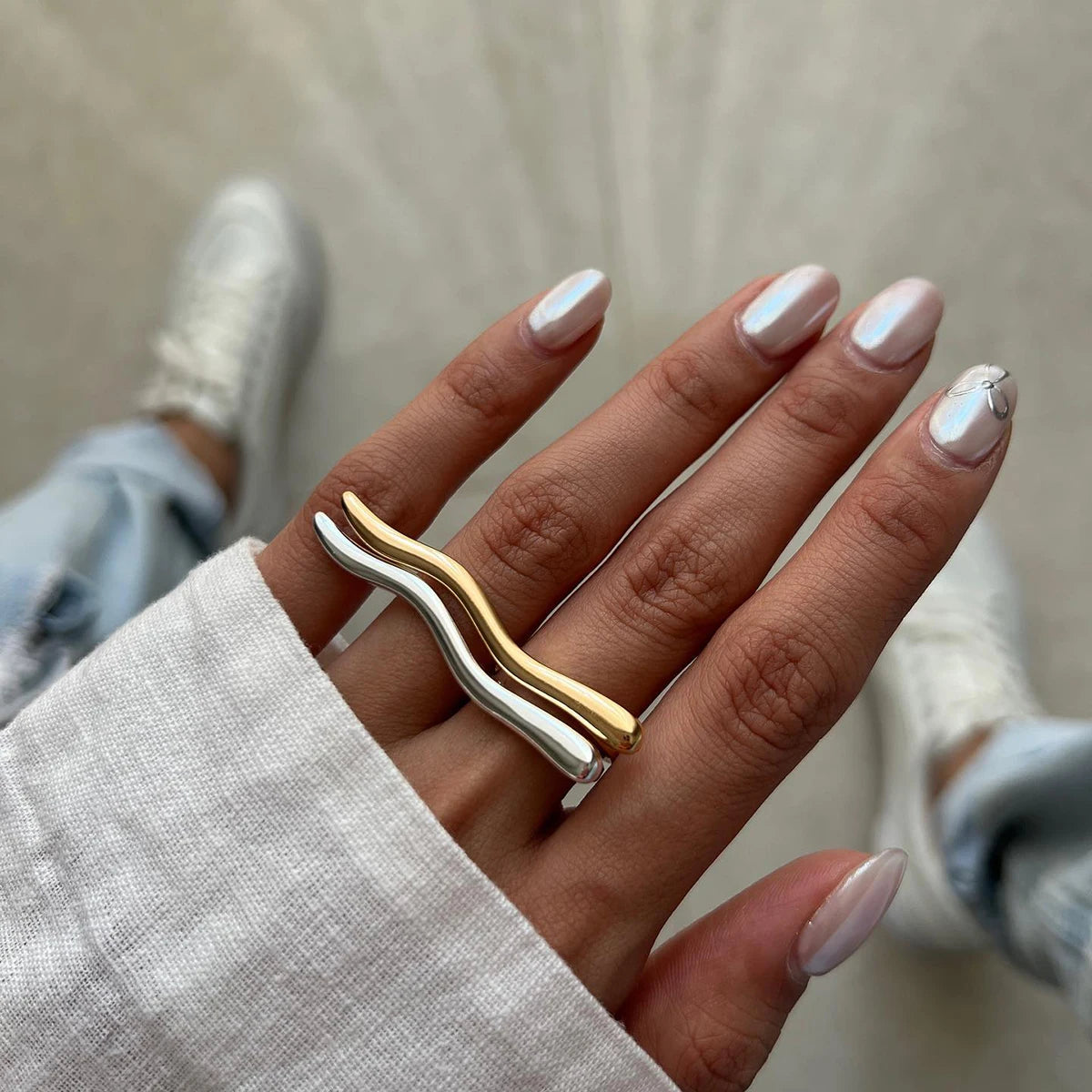 Minimalist Classy Ring for Women . 18K Gold Plated Stainless Steel, Waterproof and Stylish Unique Finger Jewelry for Everyday Elegance