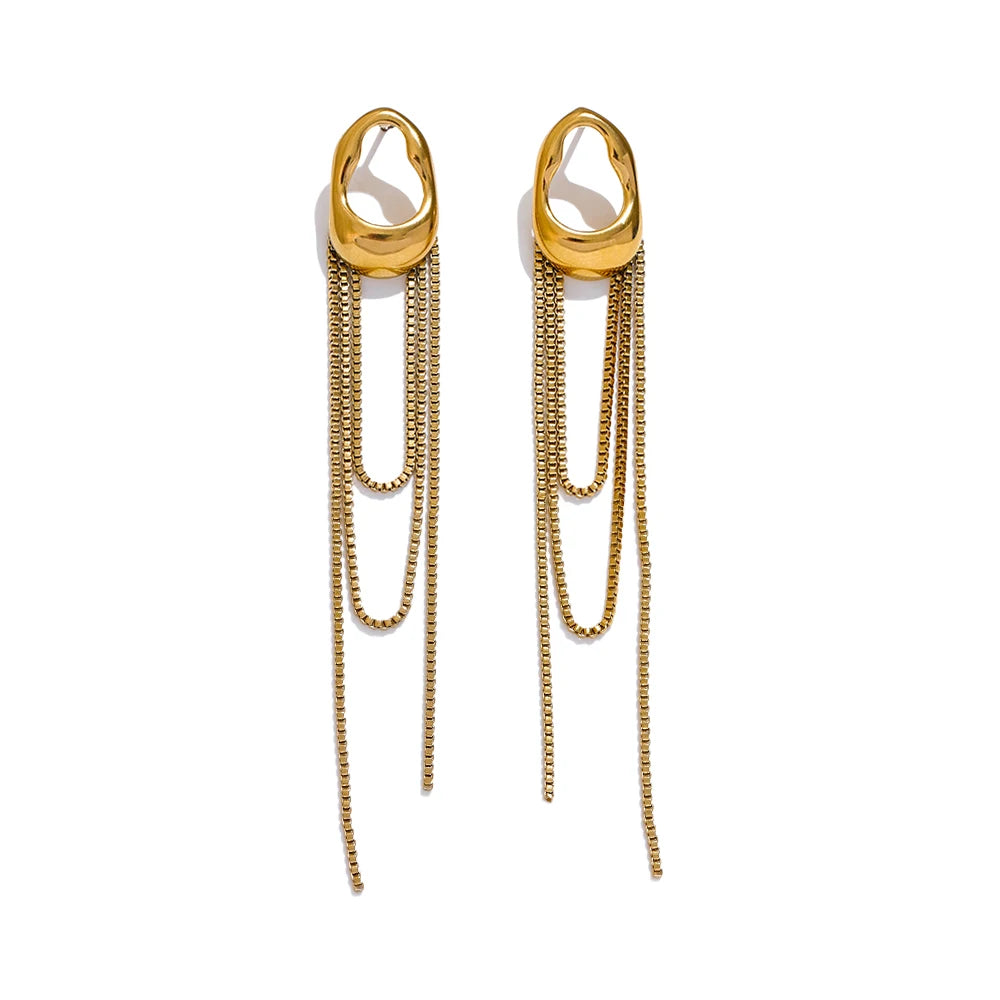 316L Stainless Steel Geometric Tassel Chain Drop Dangle Earrings .Elegant Waterproof Jewelry for Women, Popular Temperament Statement Accessory