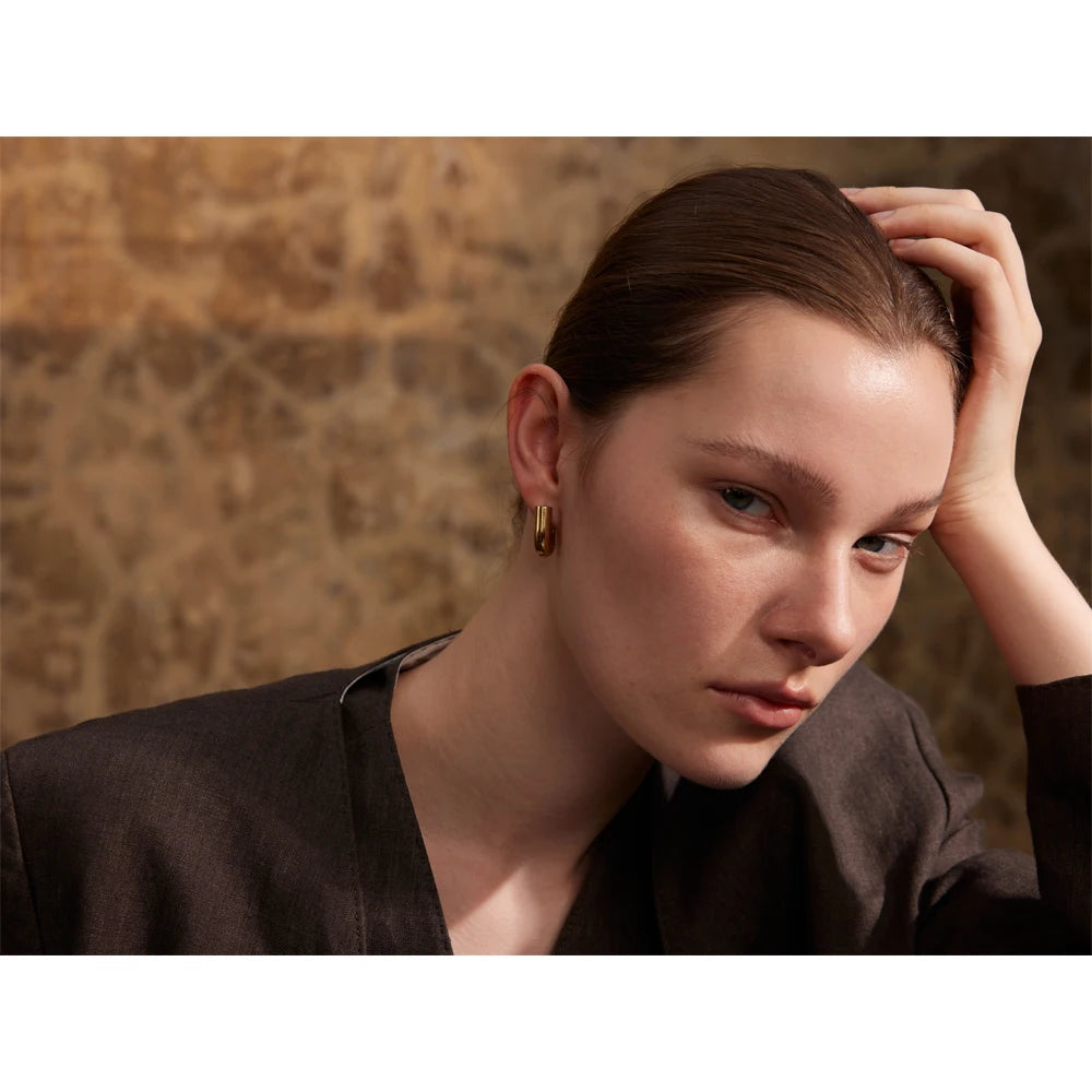 18K PVD Gold Plated U-Shape Hollow Hoop Earrings .316L Stainless Steel Glossy Finish, Waterproof & Hypoallergenic Bold Statement Jewelry for Women