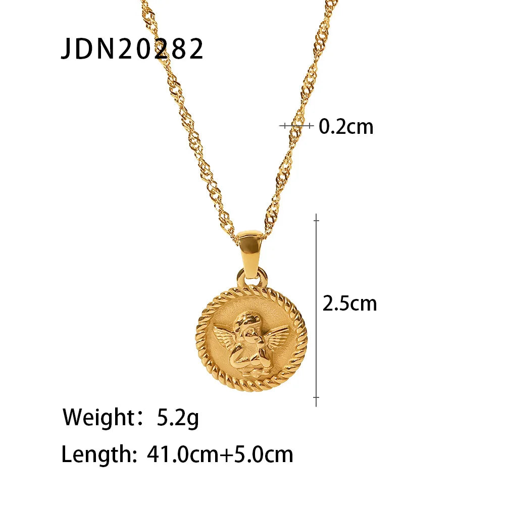 316L Stainless Steel Angel Pendant Necklace for Women .Waterproof, Simple & Fashionable Design with Textured Metal Finish, Trendy Everyday Jewelry