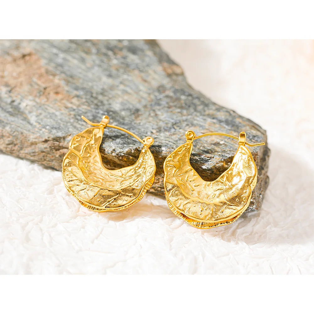 18K Gold-Plated Stainless Steel Geometric Huggie Earrings . Bold Stereoscopic Waterproof Statement Jewelry for Women