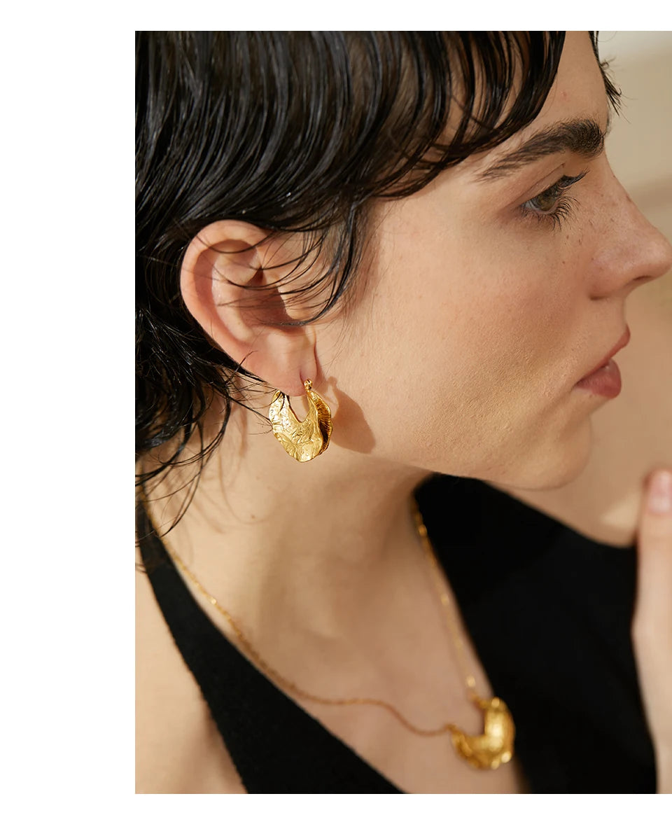 18K Gold-Plated Stainless Steel Geometric Huggie Earrings . Bold Stereoscopic Waterproof Statement Jewelry for Women