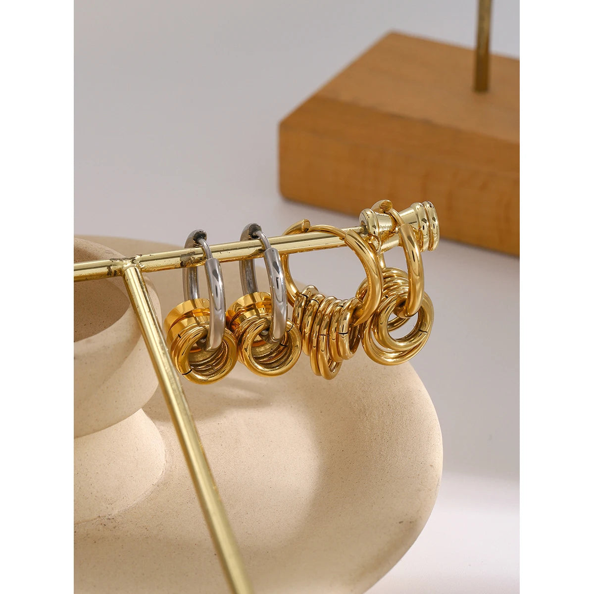 Personalized Geometric Hollow Huggie Earrings for Women .18K Gold Plated on 316L Stainless Steel, Unusual Chic Design, Waterproof Fashion Jewelry