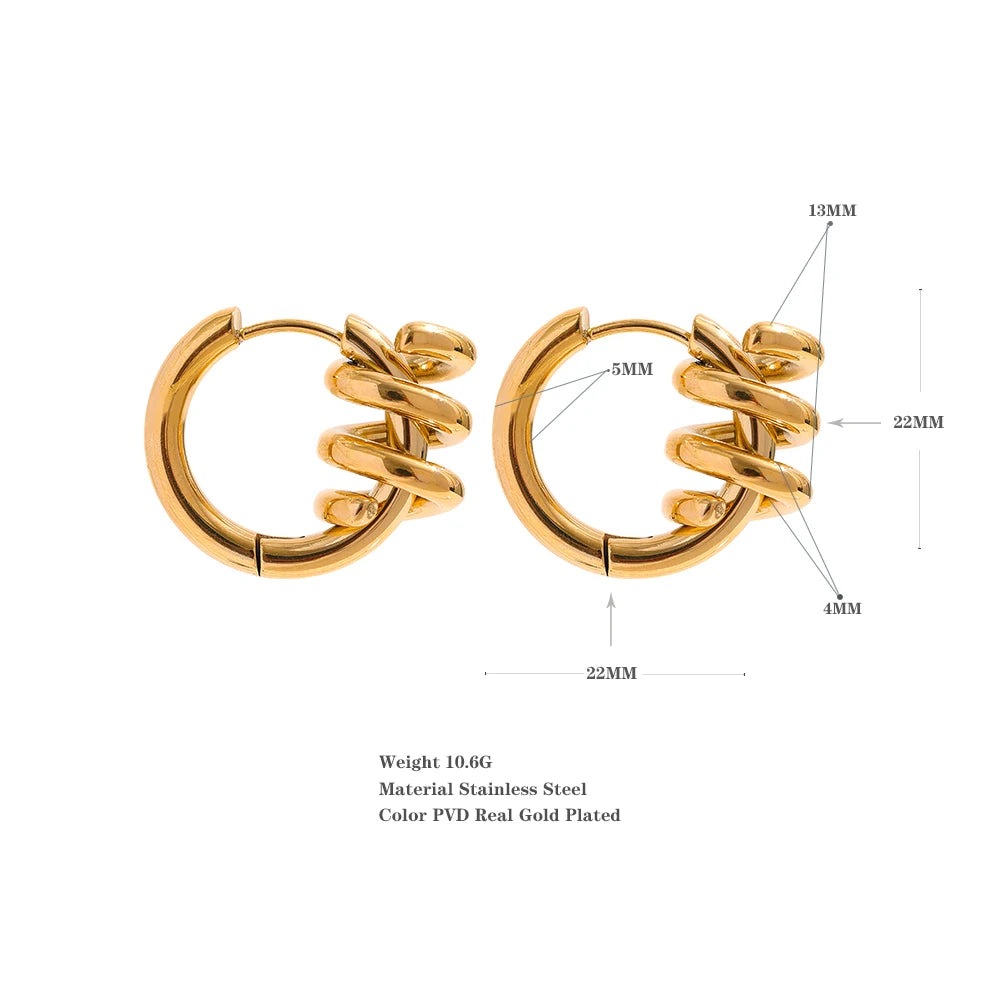 Elegant Twisted Hoop Earrings for Women . 18K PVD Gold Plated Stainless Steel, Waterproof & Hypoallergenic Fashion Geometric Jewelry