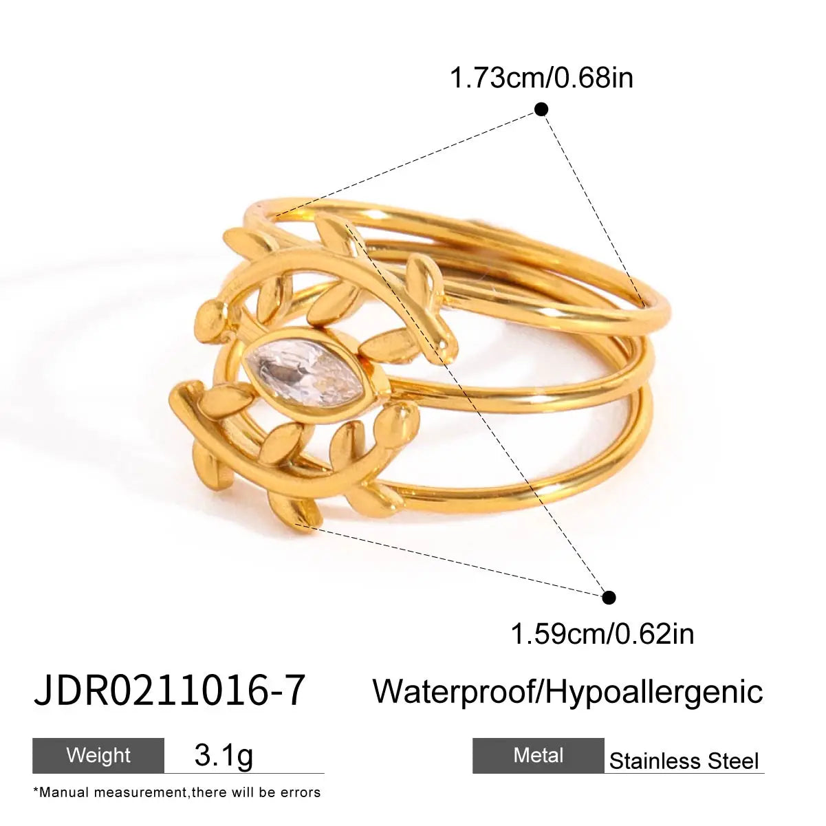 Minimalist 3-Piece Ring Set . Stainless Steel Stackable Rings with Zircon Accents and Ribbed Flower Detail for Effortless Style