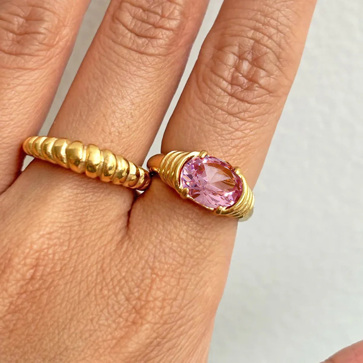 Elegant Waterproof Stainless Steel Ring for Women . 18K Gold Color Plated with Sparkling Cubic Zirconia, Perfect for Engagements or Everyday Chic