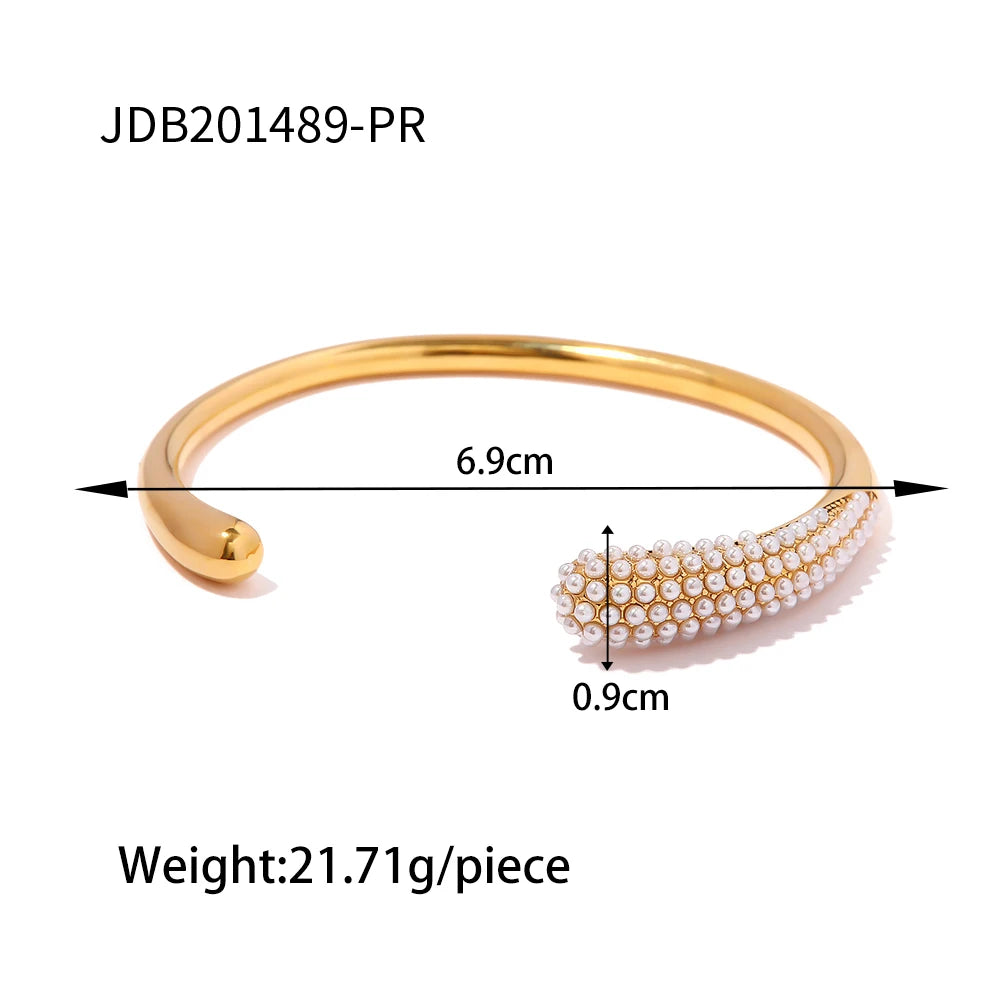 Elegant Double Wrap Pearl Open Bangle . Stackable Bracelet for Women & Girls . Chic Gift Idea for Her | Holiday & Everyday Fashion Accessory