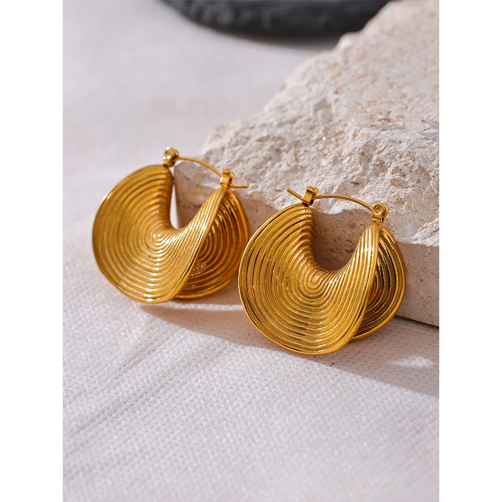 Creative Geometric Statement Earrings . 18K Gold Color Plated Stainless Steel, Waterproof & Unique Metal Design for Women’s Bold Style