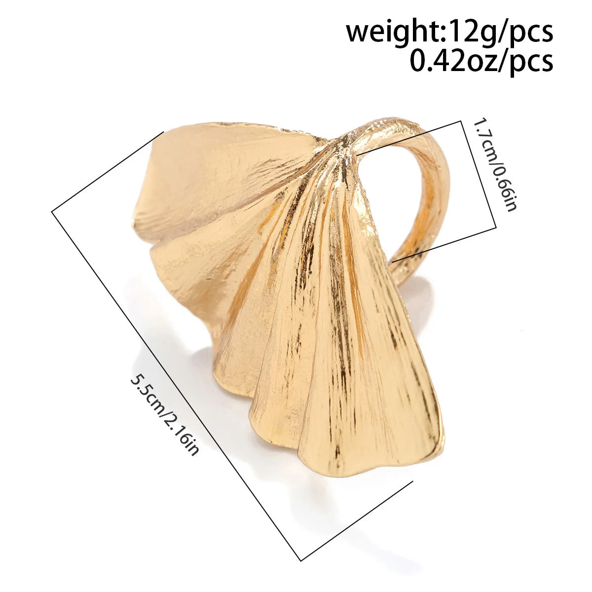 Ginkgo Leaf Statement Ring . Classic Metal Fan-Shaped Design with Pleated Texture.Trend Piece for Bold, Nature-Inspired Looks . Perfect for Punk Parties & Summer Vibes