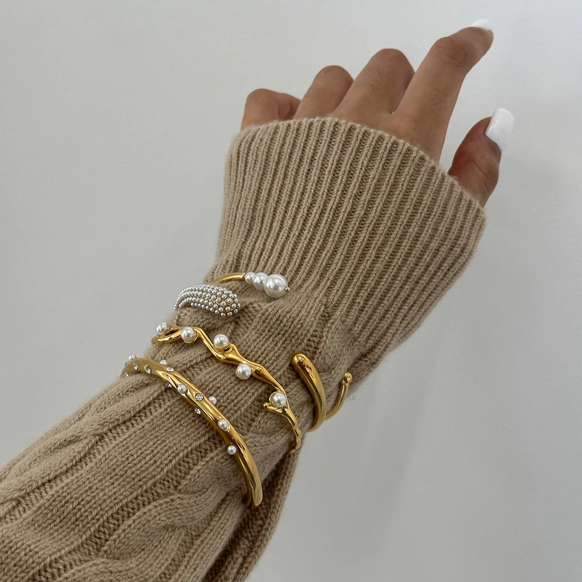 Elegant Double Wrap Pearl Open Bangle . Stackable Bracelet for Women & Girls . Chic Gift Idea for Her | Holiday & Everyday Fashion Accessory