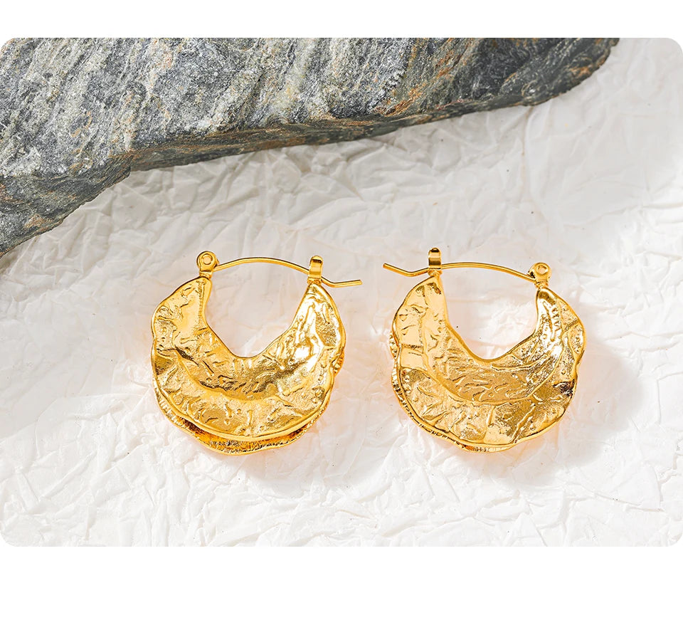 18K Gold-Plated Stainless Steel Geometric Huggie Earrings . Bold Stereoscopic Waterproof Statement Jewelry for Women