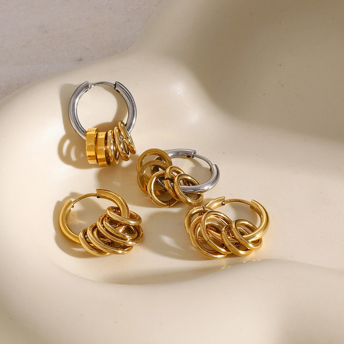 Personalized Geometric Hollow Huggie Earrings for Women .18K Gold Plated on 316L Stainless Steel, Unusual Chic Design, Waterproof Fashion Jewelry