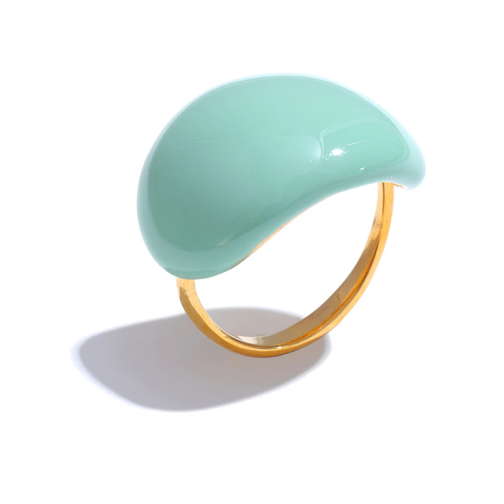 Joyful Multi-Color Ename Ring . Stainless Steel Fashion Jewelry, Waterproof Charm with Khaki, Orange, Blue & White Accents