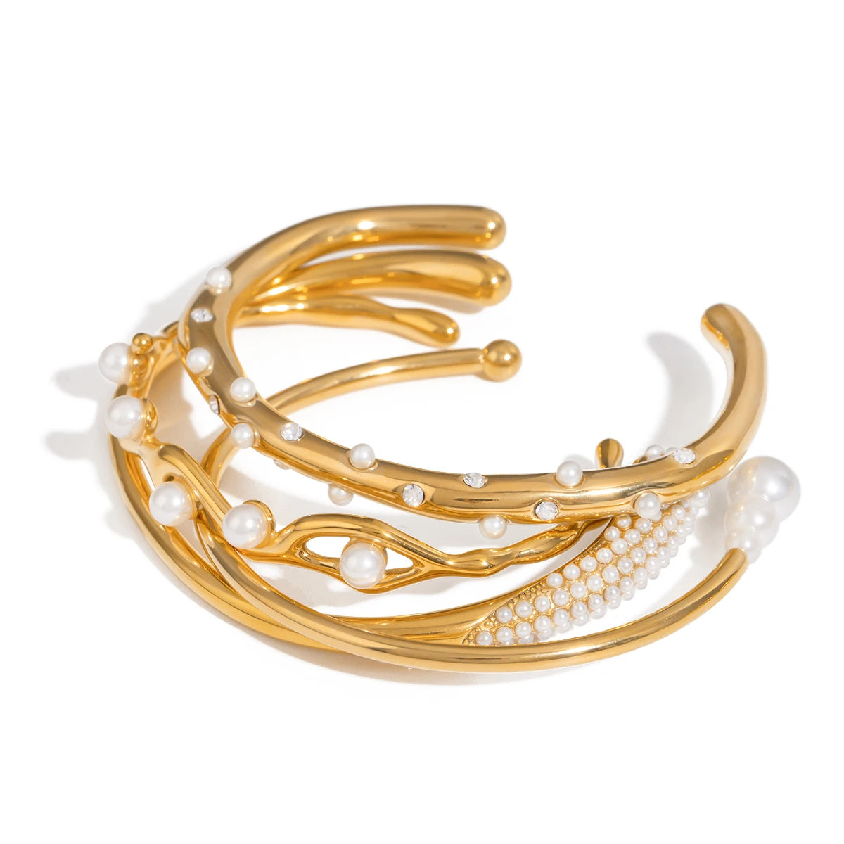 Elegant Double Wrap Pearl Open Bangle . Stackable Bracelet for Women & Girls . Chic Gift Idea for Her | Holiday & Everyday Fashion Accessory