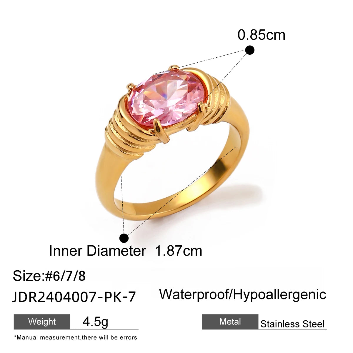 Elegant Waterproof Stainless Steel Ring for Women . 18K Gold Color Plated with Sparkling Cubic Zirconia, Perfect for Engagements or Everyday Chic