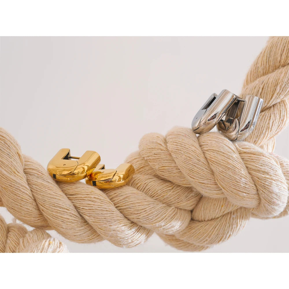 18K PVD Gold Plated U-Shape Hollow Hoop Earrings .316L Stainless Steel Glossy Finish, Waterproof & Hypoallergenic Bold Statement Jewelry for Women