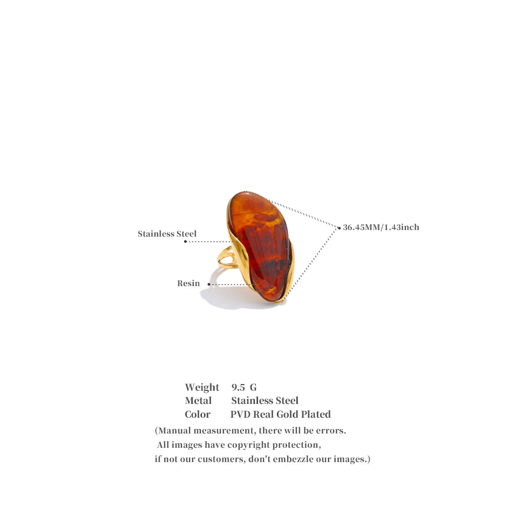 New Design Geometric Resin Ring . Brown, Green & Beige Colors with Golden PVD Plated 316L Stainless Steel, Rust-Proof Finger Jewelry for Women