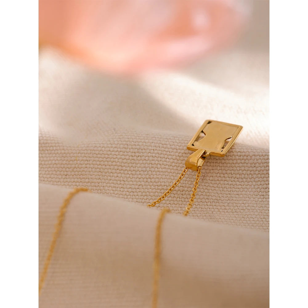 Bold Square Pendant Necklace . Gold-Tone Textured Stainless Steel with a Statement Design, Perfect for Personalized Summer Style
