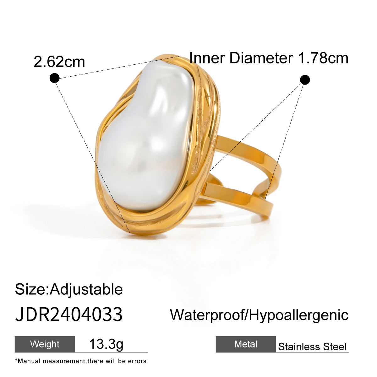 Fashion Pearl Leaf Ring for Women . Gold Color Textured Strip Design, Elegant Stackable Statement Jewelry