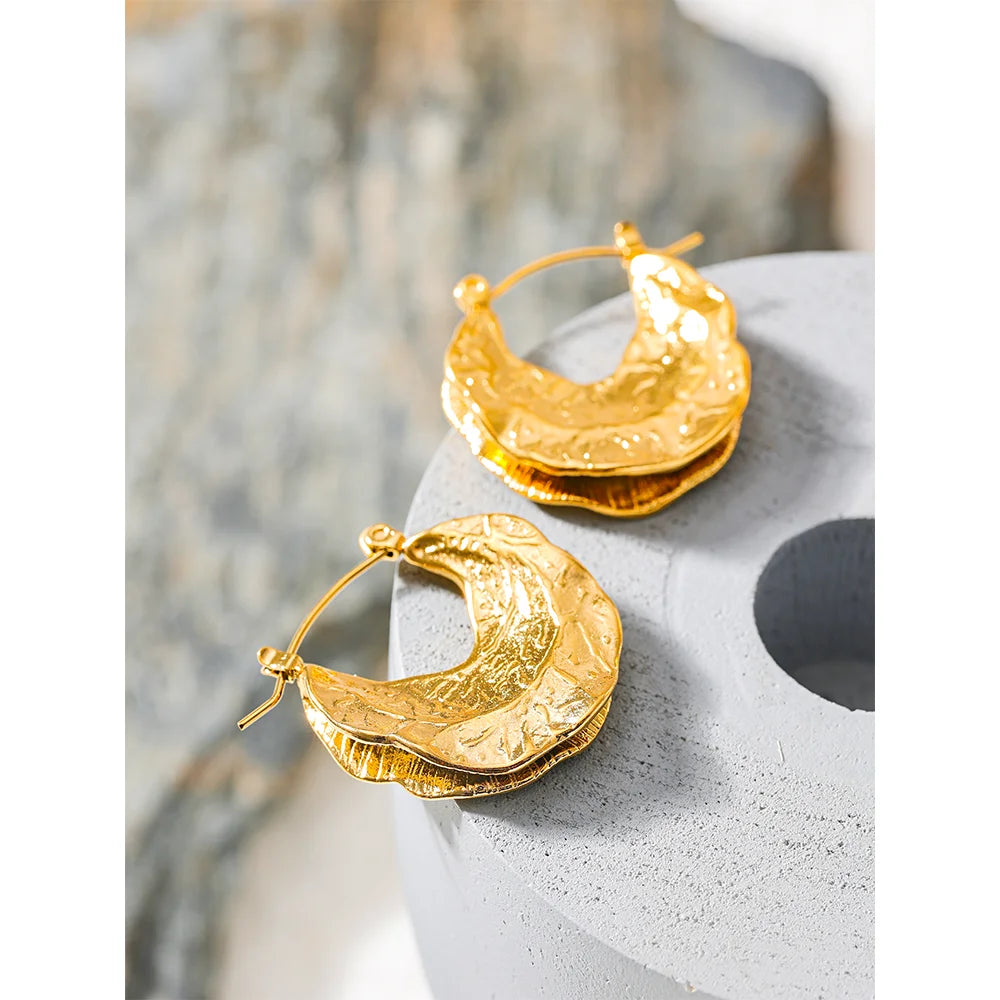 18K Gold-Plated Stainless Steel Geometric Huggie Earrings . Bold Stereoscopic Waterproof Statement Jewelry for Women