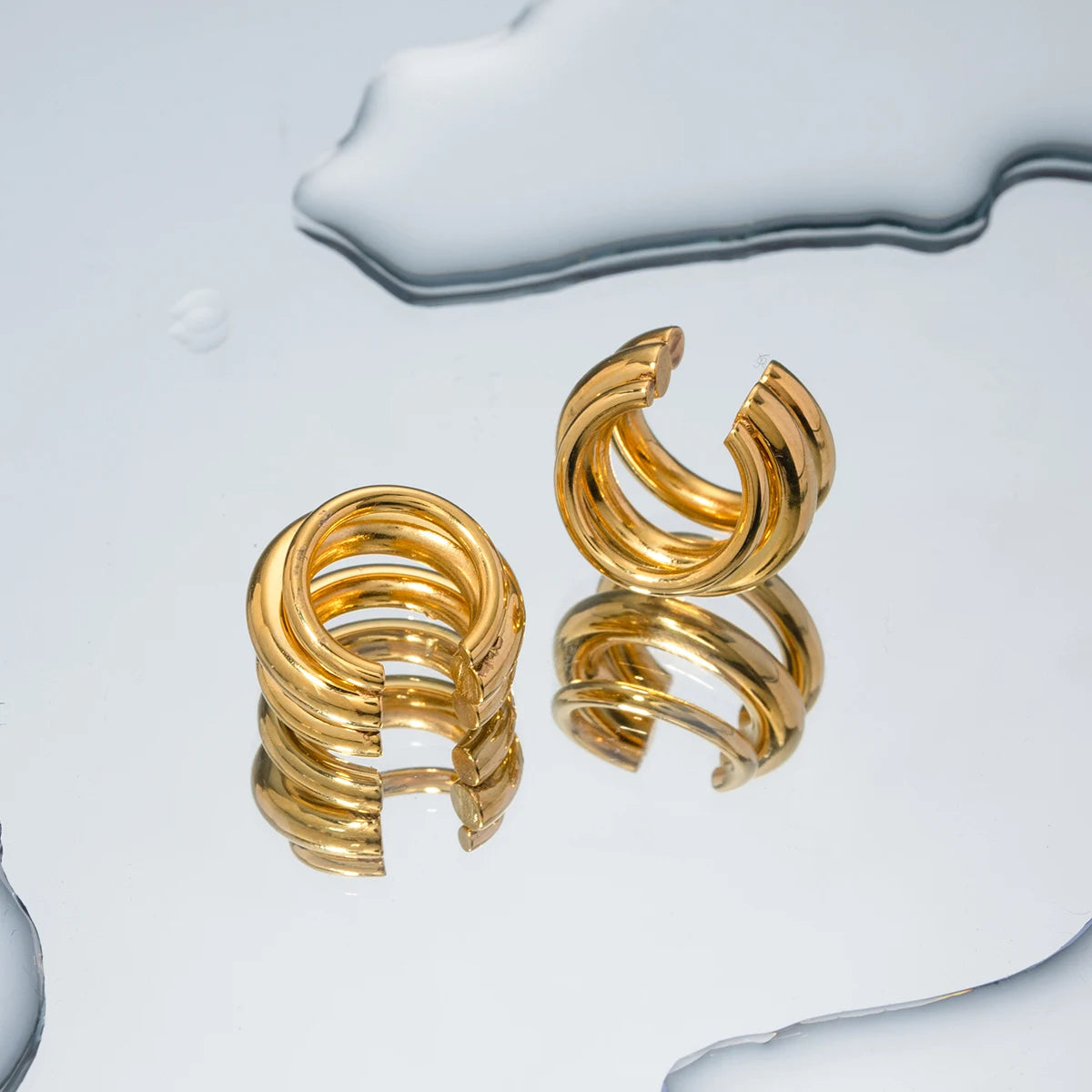 18K Gold Color Stainless Steel Triple.Layer Ear Cuff . Waterproof & Tarnish-Resistant Fashion Jewelry for Trendy Women