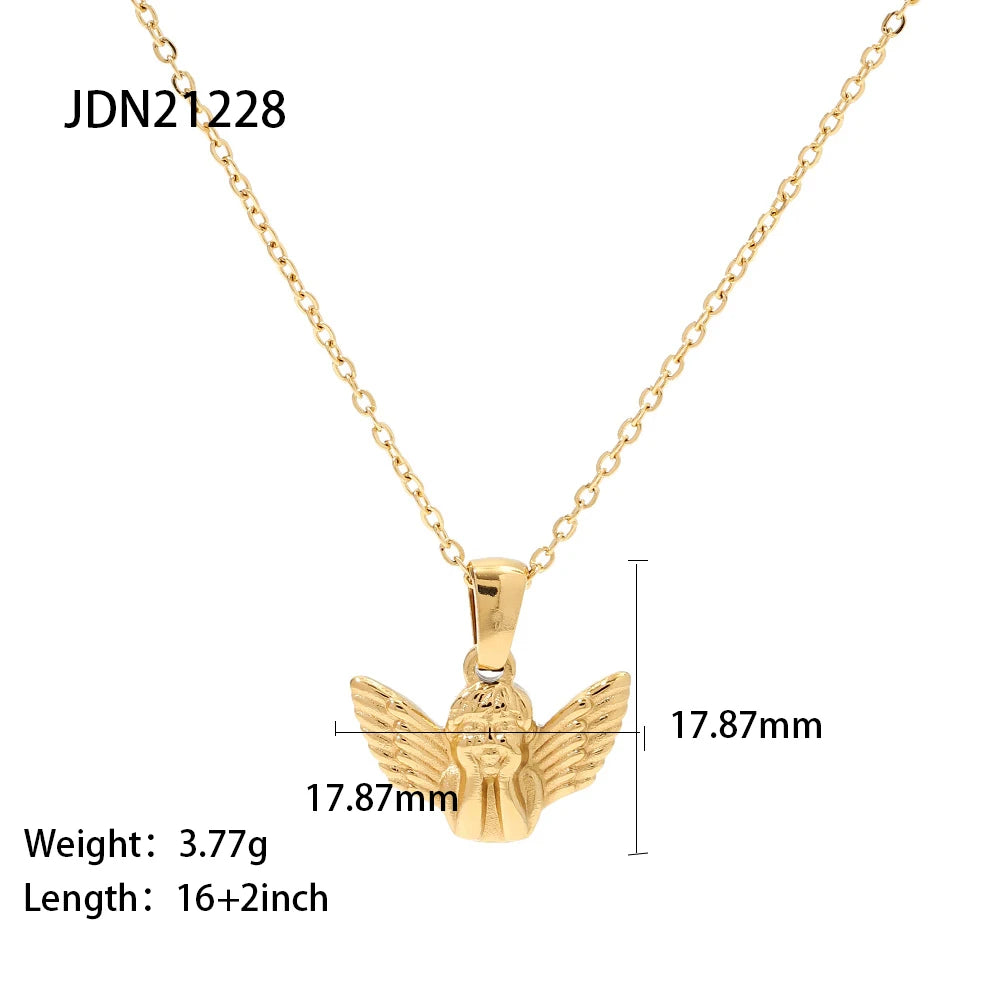 316L Stainless Steel Angel Pendant Necklace for Women .Waterproof, Simple & Fashionable Design with Textured Metal Finish, Trendy Everyday Jewelry