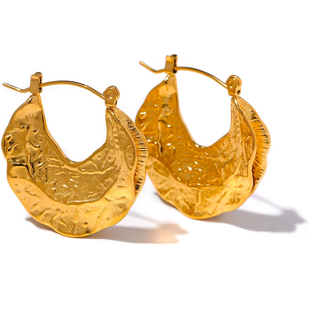 18K Gold-Plated Stainless Steel Geometric Huggie Earrings . Bold Stereoscopic Waterproof Statement Jewelry for Women