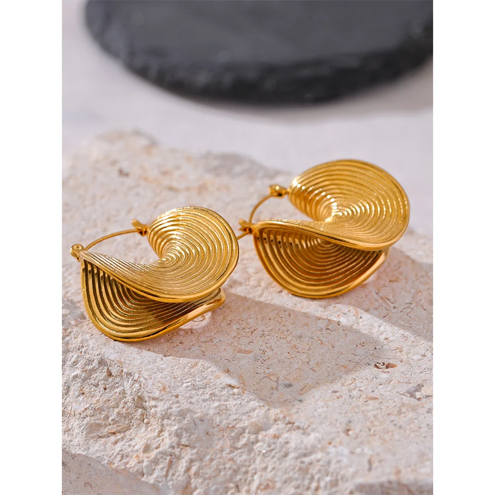 Creative Geometric Statement Earrings . 18K Gold Color Plated Stainless Steel, Waterproof & Unique Metal Design for Women’s Bold Style