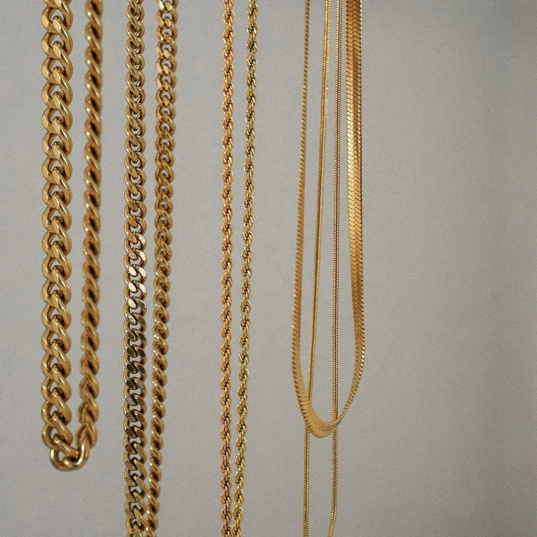 Bold Double-Layered Cuban & Snake Chain Necklace . Chunky 18K Gold IP Plated Stainless Steel Statement Choker for a Powerful, Glamorous Look