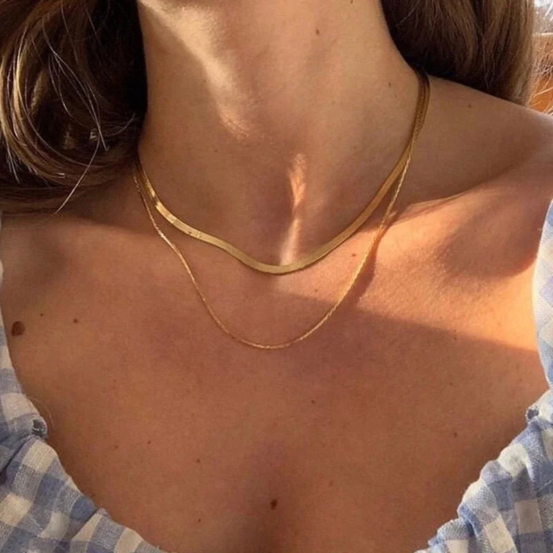 Bold Double-Layered Cuban & Snake Chain Necklace . Chunky 18K Gold IP Plated Stainless Steel Statement Choker for a Powerful, Glamorous Look