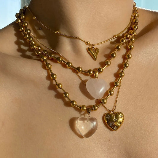 Elegant Romantic Heart Pendant Necklace for Women .Crafted from High-Quality Stainless Steel with 18K Gold Plating and a Refined Metal Texture