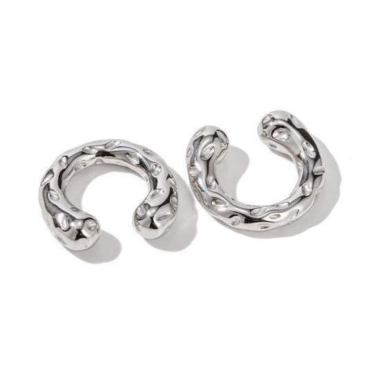 Statement Silver Chunky Ear Cuff . Stainless Steel with Textured Hammered Finish, No Piercing Needed for a Bold Yet Elegant Look